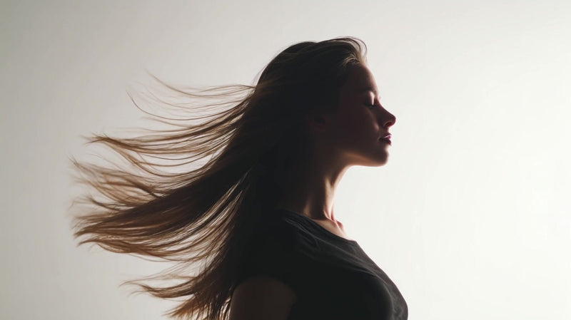 long hair movement portrait of a woman with flowing locks captured in motion against a white background - Stock Video