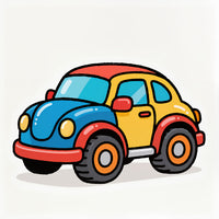 A Cartoon Depiction Of A Vibrant Volkswagen Beetle Car Illustrated In A Stylized Manner With Bright Colors And Exaggerated Features — Stock Illustration