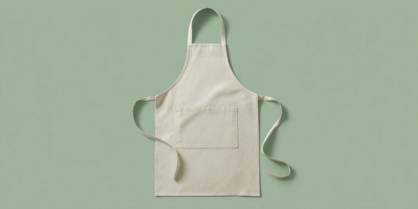 A White Apron With A Strap Displayed Against A Light Green Background — Stock Photo