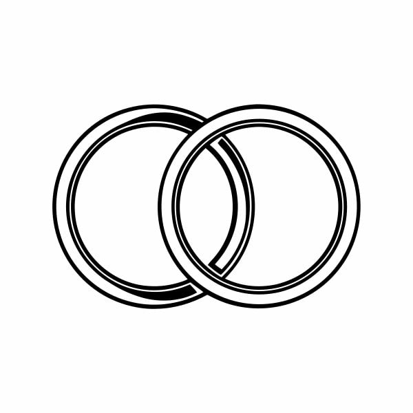 Displays A Black And White Illustration Of Two Interlocked Rings Which Are Commonly Associated With Marriage Commitment — Stock Vector