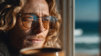 A Split Screen Photograph Two Different Views Of A Man With Long Hair And Glasses Who To Be In His Mid Adult Years — Stock Photo