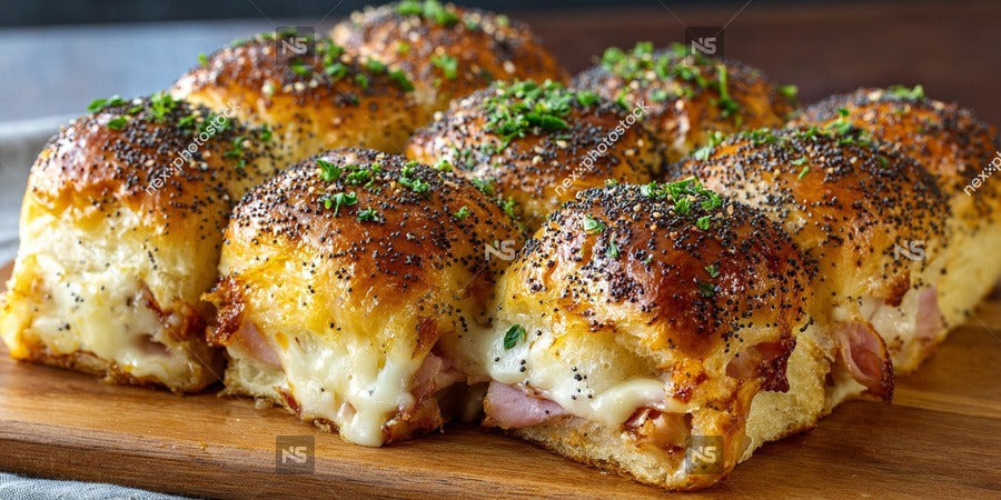 Close Up Of A Wooden Cutting Board Topped With Six Cheese And Herb Stuffed Breadsticks — Stock Photo