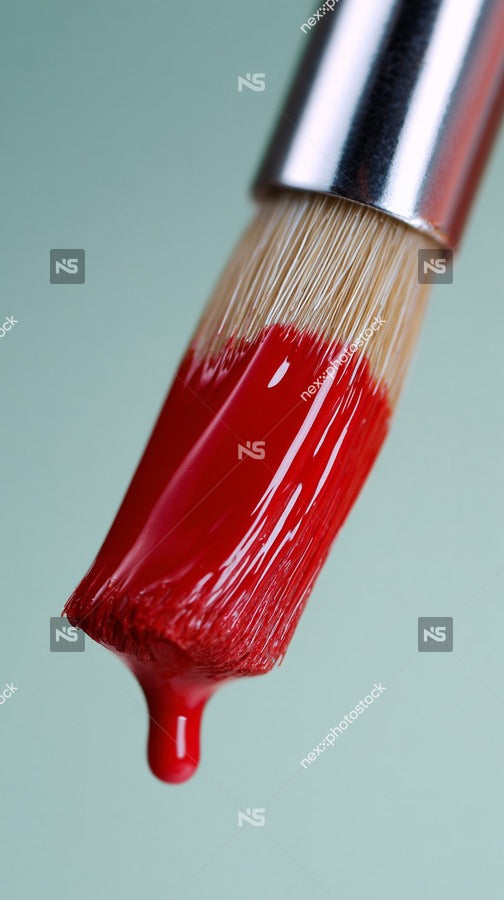 Displays A Close Up View Of A Single Red Nail Polish Brush Dipped In Red Nail Polish Against A White Background — Stock Photo