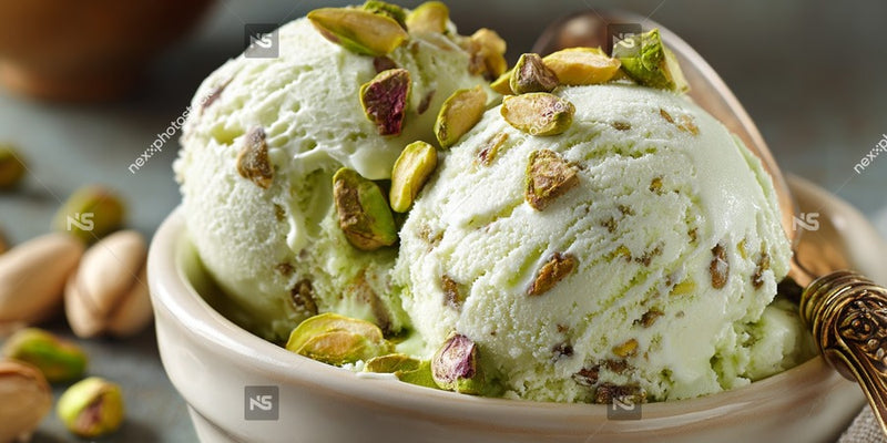 A Bowl Of Ice Cream Topped With Pistachios And Nuts Placed On A Table — Stock Photo