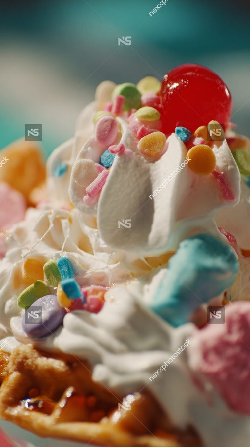 Showcases A Delightful Dessert Specifically A Waffle Cone Filled With Ice Cream And Topped With Colorful Sprinkles — Stock Photo