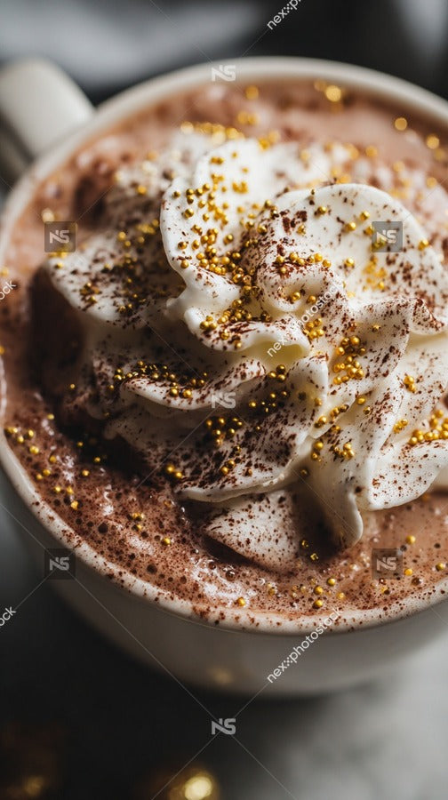 A Chocolate Mocha With Whipped Cream And Sprinkles Served In A Mug On A Table — Stock Photo