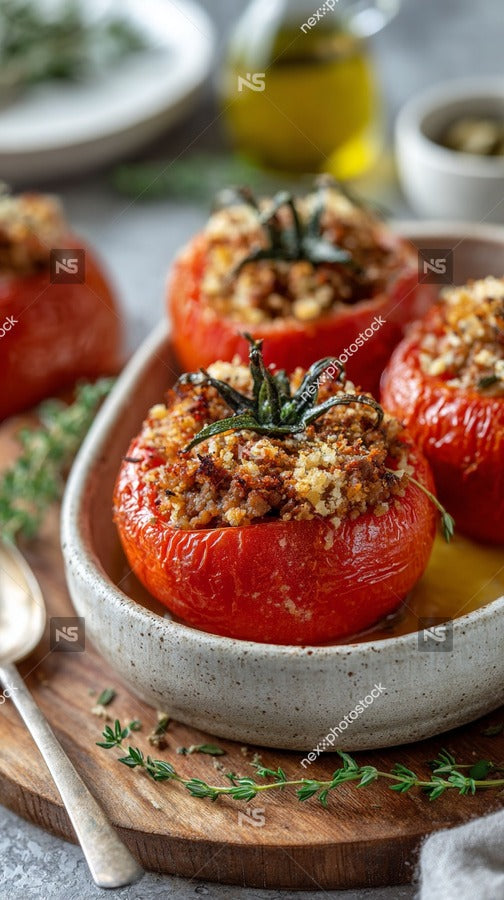 A Bowl Of Baked Tomato Casserole On A Table — Stock Photo