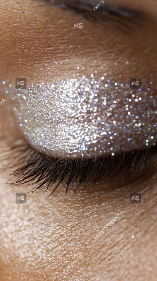 Glittery Eye Shadow Makeup With Close Up View Of Person S Eye Showcasing Sparkling Glitter And Shimmering Texture — Stock Photo