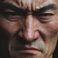 Features An Intense Portrait Of A Man With A Stern Expression Looking Directly Into The Camera — Stock Photo