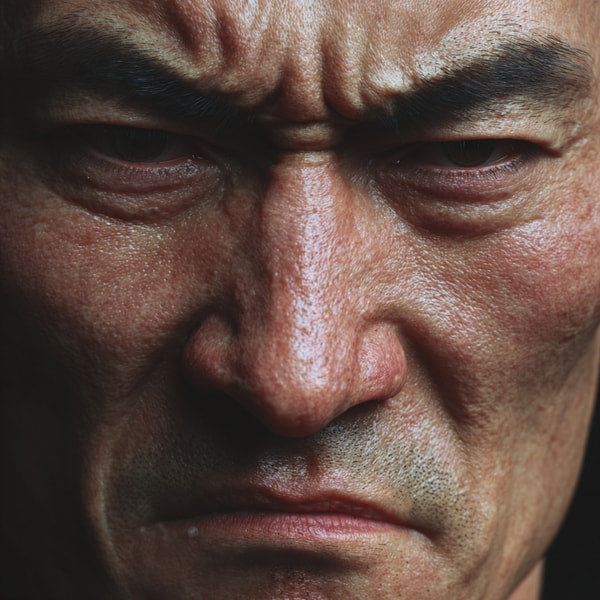 Features An Intense Portrait Of A Man With A Stern Expression Looking Directly Into The Camera — Stock Photo