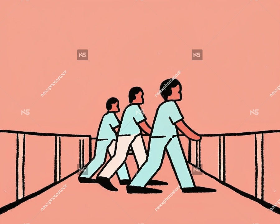 Three Workers On A Bridge — Stock Illustration