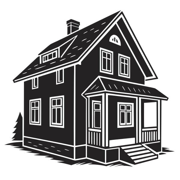 Black And White Line Drawing Of A House — Stock Vector