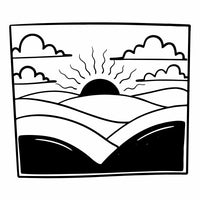 A Black And White Illustration Of A Sunset Over A Field With A Silhouette Of A Hill In The Foreground — Stock Vector