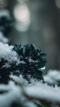 Snow Covered Crystalline Formations In A Forest Setting With Snowflakes Gently Resting On Their Surfaces — Stock Photo