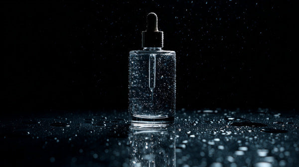 Shows A Bottle Of Perfume With A Dropper On A Surface That To Be Reflecting Light Due To Its Glossy Nature — Stock Photo