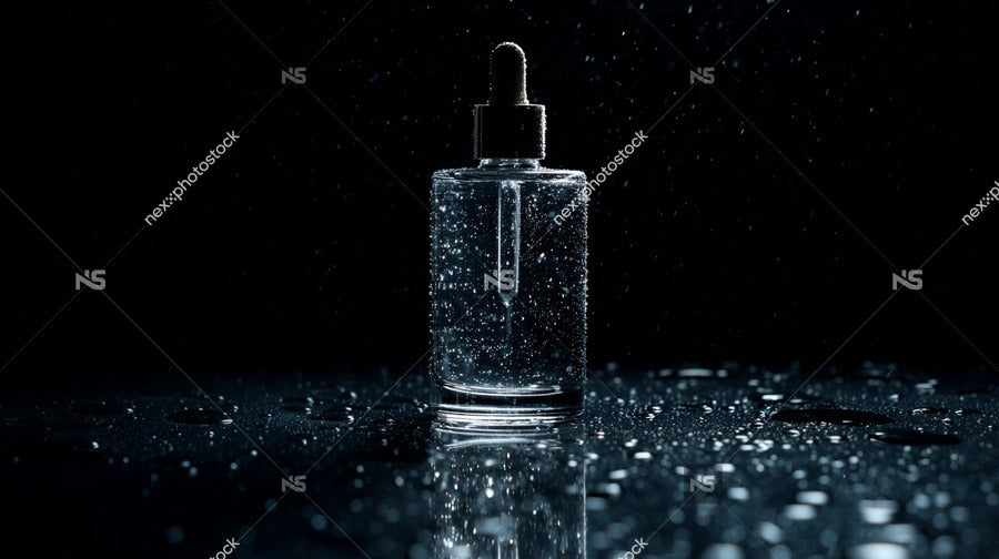 Shows A Bottle Of Perfume With A Dropper On A Surface That To Be Reflecting Light Due To Its Glossy Nature — Stock Photo