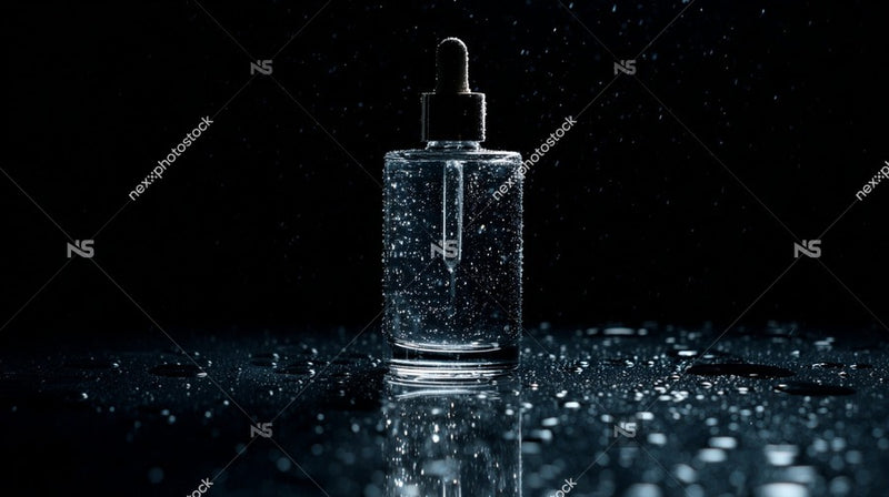 Shows A Bottle Of Perfume With A Dropper On A Surface That To Be Reflecting Light Due To Its Glossy Nature — Stock Photo