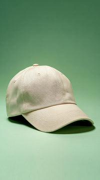 A Beige Baseball Cap With A Visible Logo Placed Against A Green Background — Stock Photo