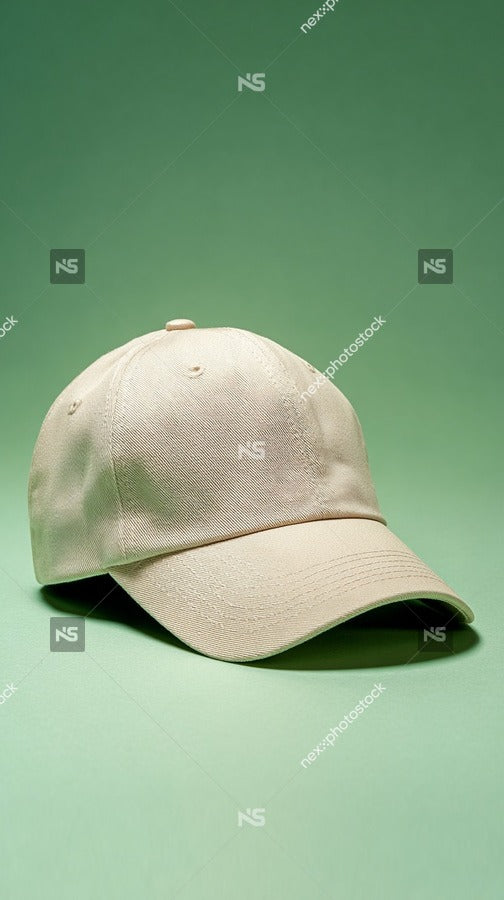 A Beige Baseball Cap With A Visible Logo Placed Against A Green Background — Stock Photo