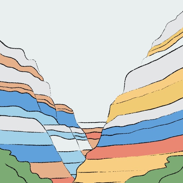 Colorful Layered Rock Formation With A Clear Sky Background Resembling A Mountain Range In A Desert Like Environment — Stock Vector
