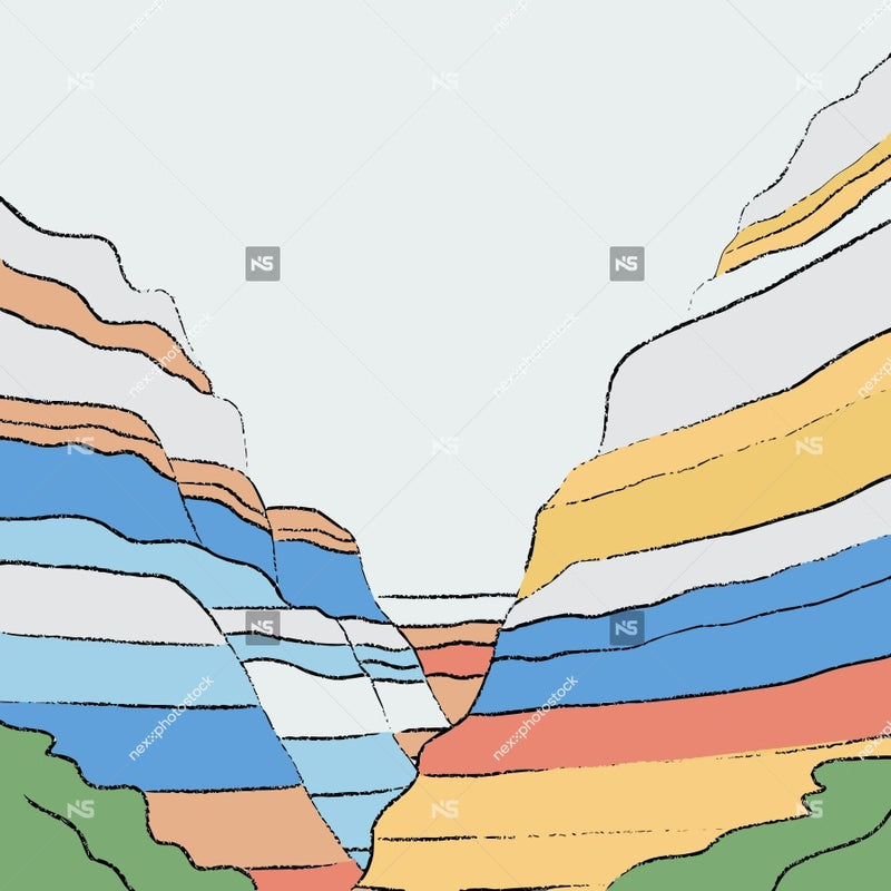 Colorful Layered Rock Formation With A Clear Sky Background Resembling A Mountain Range In A Desert Like Environment — Stock Vector
