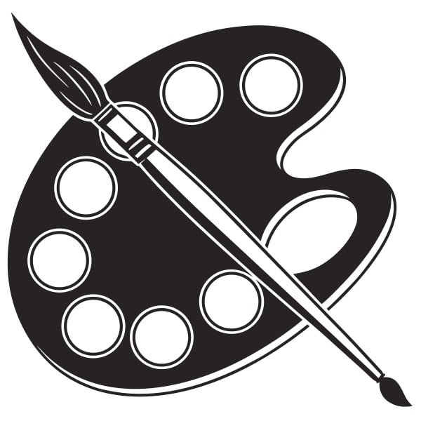 Black And White Icon Of A Paintbrush And Palette Commonly Associated With Art Supplies — Stock Vector