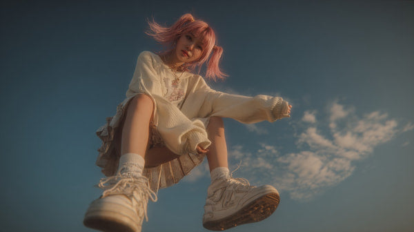 A Young Girl Is Captured In Mid Air While Executing An Impressive Skateboard Trick Her Body Suspended Above The Ground As She Skillfully — Stock Photo