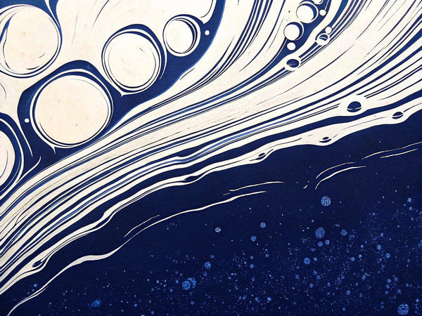 Abstract Art Piece With A Blue Background Abstract Shapes And Patterns In Various Shades Of Blue And White — Stock Illustration