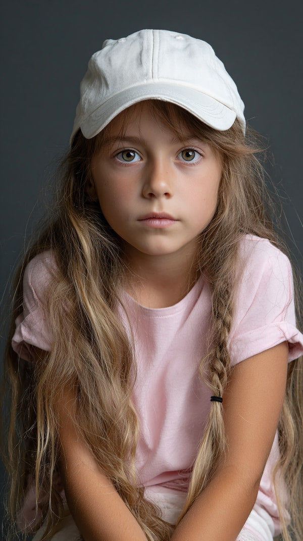 A Young Girl Wearing A White Cap Is Captured In This Portrait — Stock Photo