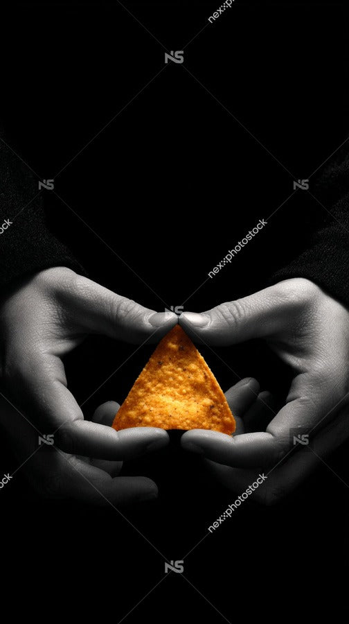 A Hand Holding A Triangle Shaped Snack — Stock Photo