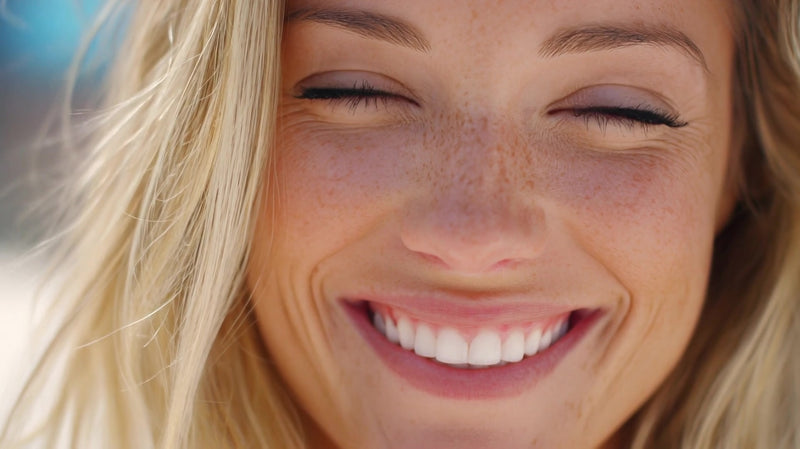a smiling woman with blue eyes - Stock Video