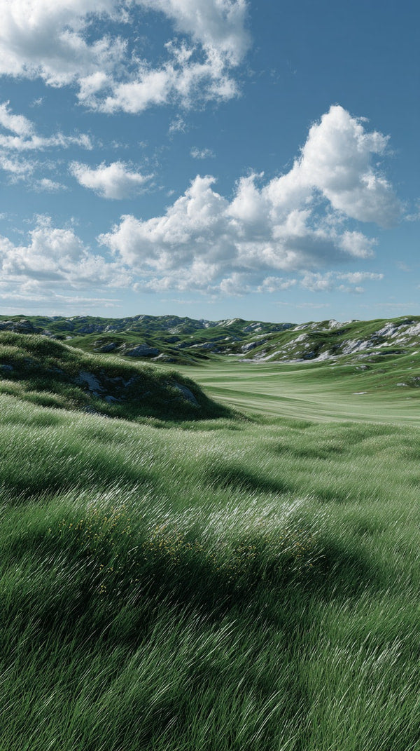 Aerial View Of A Serene Golf Course Landscape With Lush Green Grass Clear Blue Sky And White Clouds — Stock Photo