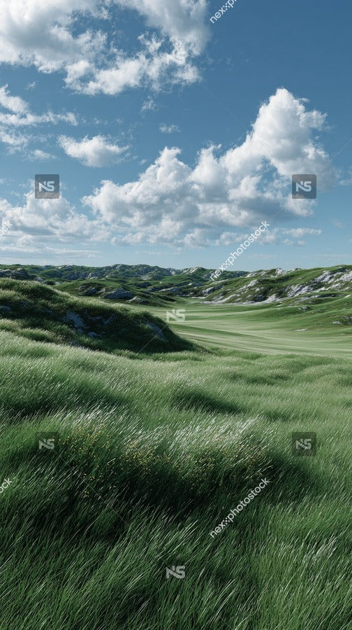 Aerial View Of A Serene Golf Course Landscape With Lush Green Grass Clear Blue Sky And White Clouds — Stock Photo