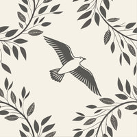 Black And White Illustration Of A Bird In Flight Surrounded By A Pattern Of Leaves — Stock Vector