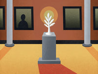 An Artifact In A Museum Surrounded By Pillars And Framed By A Red Carpet — Stock Illustration