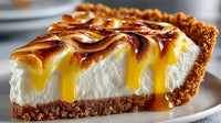 Caramel Cheesecake With Whipped Cream Topping Garnished With Caramel Drizzle And A Slice Of Pie — Stock Photo