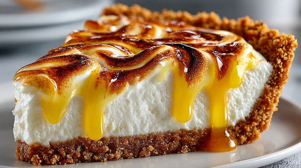 Caramel Cheesecake With Whipped Cream Topping Garnished With Caramel Drizzle And A Slice Of Pie — Stock Photo