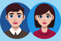 Three Portraits Of Individuals Each With A Distinct Facial Expression And Hairstyle Set Against A Blue Background — Stock Vector
