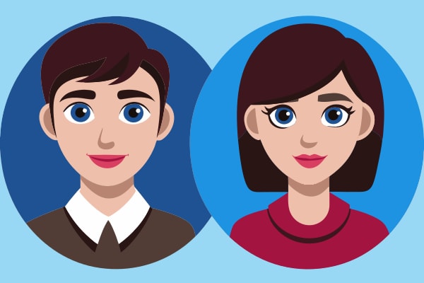 Three Portraits Of Individuals Each With A Distinct Facial Expression And Hairstyle Set Against A Blue Background — Stock Vector