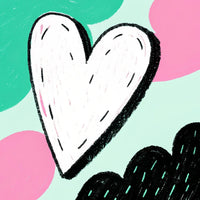Features A Hand Drawn Heart In The Center Set Against A Vibrant Background With A Polka Dot Pattern — Stock Illustration