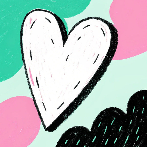 Features A Hand Drawn Heart In The Center Set Against A Vibrant Background With A Polka Dot Pattern — Stock Illustration