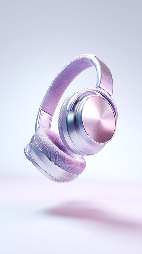 Displays A Single Pink And White Over Ear Headphone With A Metallic Finish Placed Against A Plain Background — Stock Photo