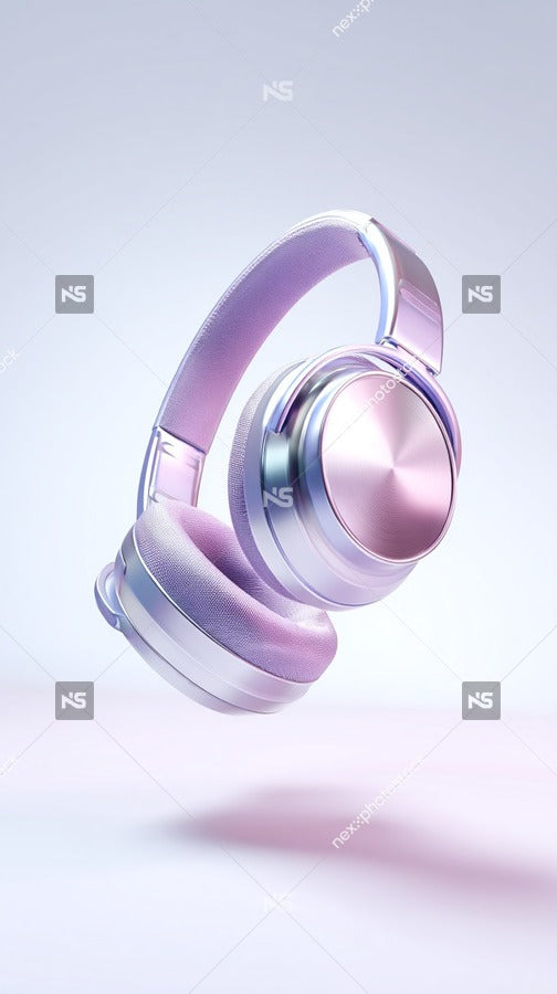 Displays A Single Pink And White Over Ear Headphone With A Metallic Finish Placed Against A Plain Background — Stock Photo