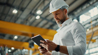 construction worker in hard hat using tablet - Stock Video