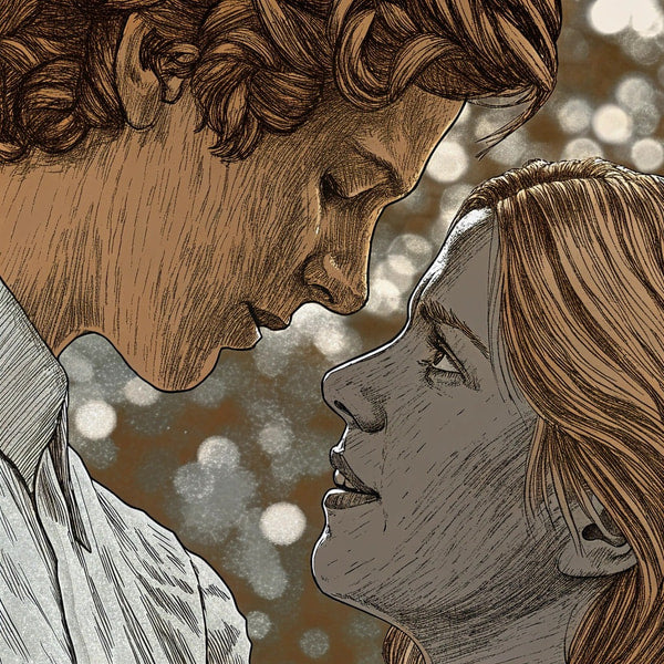 Illustration Of A Romantic Scene Two Characters In Close Proximity Sharing An Intimate Moment — Stock Illustration