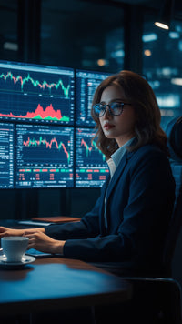 A Woman In A Business Suit Is Seated At A Desk Working On A Computer Monitor In An Office Setting — Stock Photo