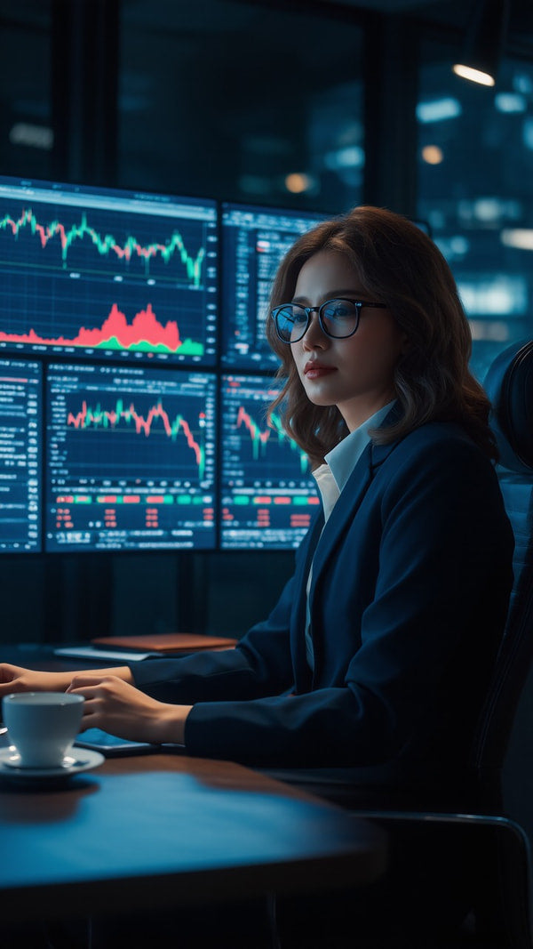 A Woman In A Business Suit Is Seated At A Desk Working On A Computer Monitor In An Office Setting — Stock Photo