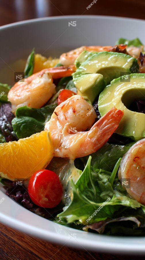 Shrimp Salad With Avocado And Orange Slices — Stock Photo