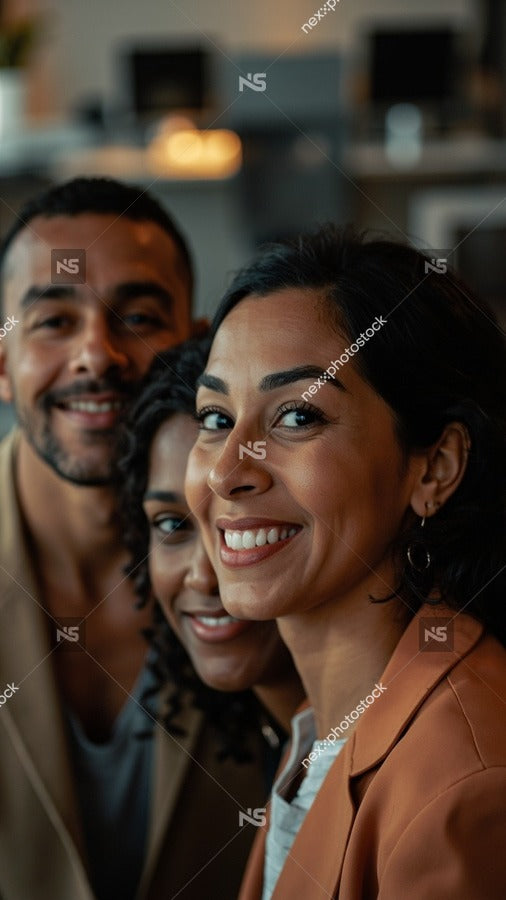Three Individuals Posing For A Photograph All Smiles And Looking Directly At The Camera — Stock Photo