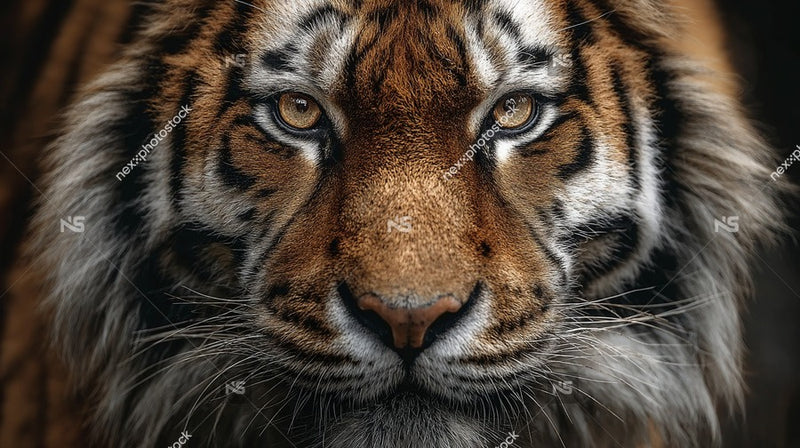 Majestic Tiger Portrait With Close Up View Of Its Face Showcasing Its Striking Eyes And Fur Texture Against A Neutral Background — Stock Photo